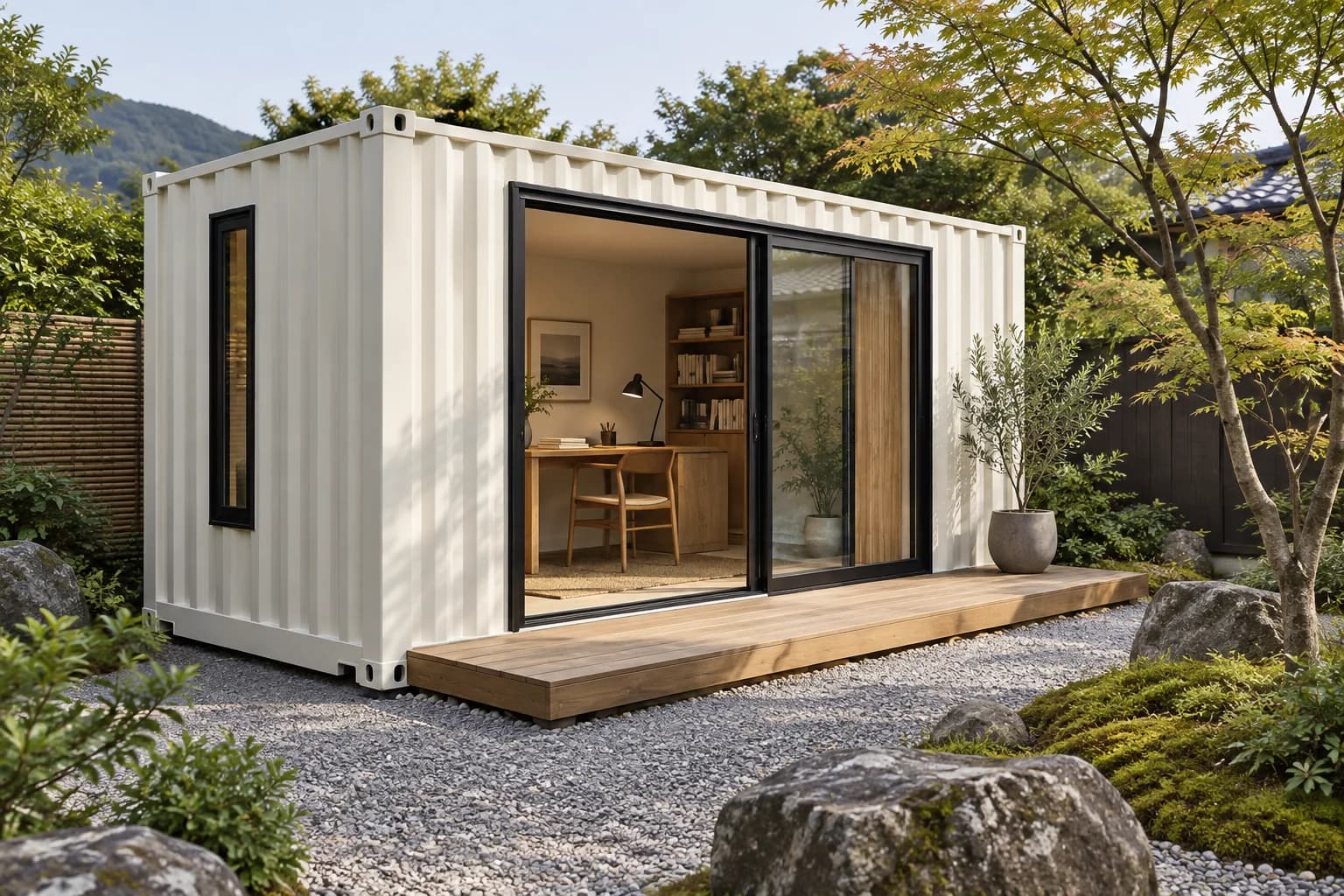白いコンテナを使ったコンパクトな住まいのイメージ
